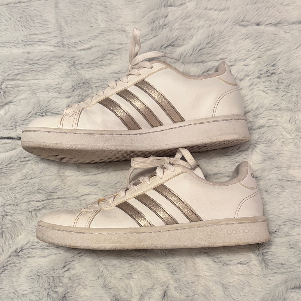 Adidas Women's White and Silver Sneakers
